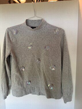 Talbots light gray sweatshirt embellished with pearls and shimmer A-017